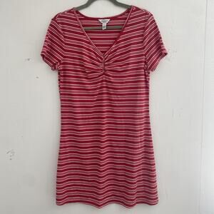 ARIZONA Dress Womens XL T-Shirt V-Neck Red Striped SS Knee Knit Summer Y2K